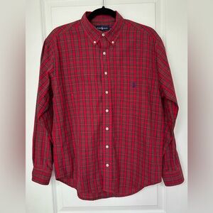 Polo Ralph Lauren Shirt Boys L Red Blue Plaid Button Down Long Sleeve Cotton